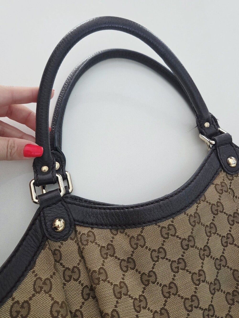 Gucci Beige Brown GG Canvas Tote with Dark Brown Trim - Picture 3 of 4